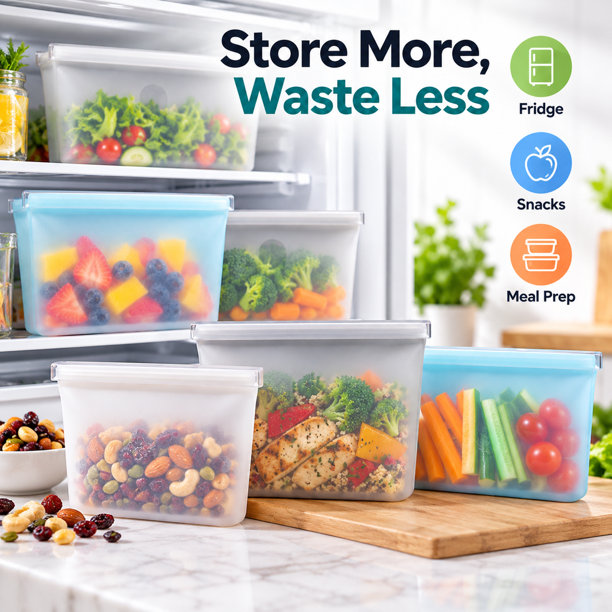 Reusable Silicone Zip Containers-Set of two (one large, one small)