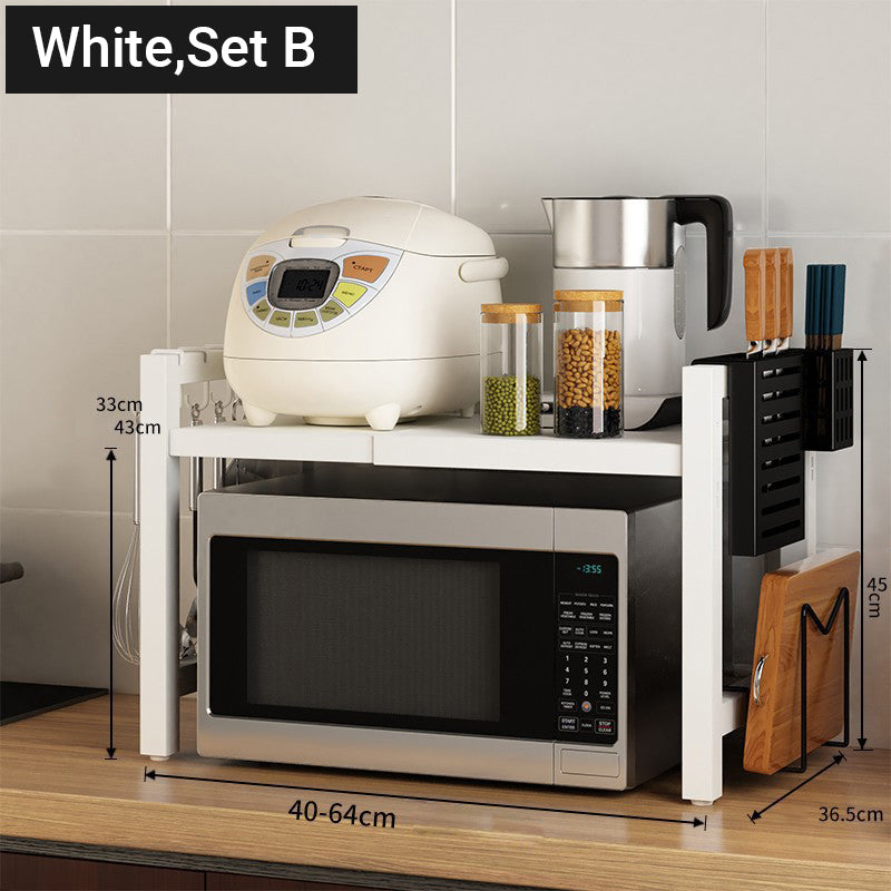 🍳✨ Expandable Microwave Rack – Adjustable, 75kg Capacity, Hooks Included 🧰
