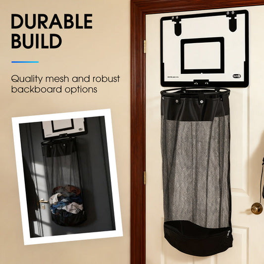 🎉Over-the-Door Basketball Laundry Hamper | Creative Score Game, Big Black Mesh Net, Acrylic/Wood Backboard, No-Drill Install 🚪🏀