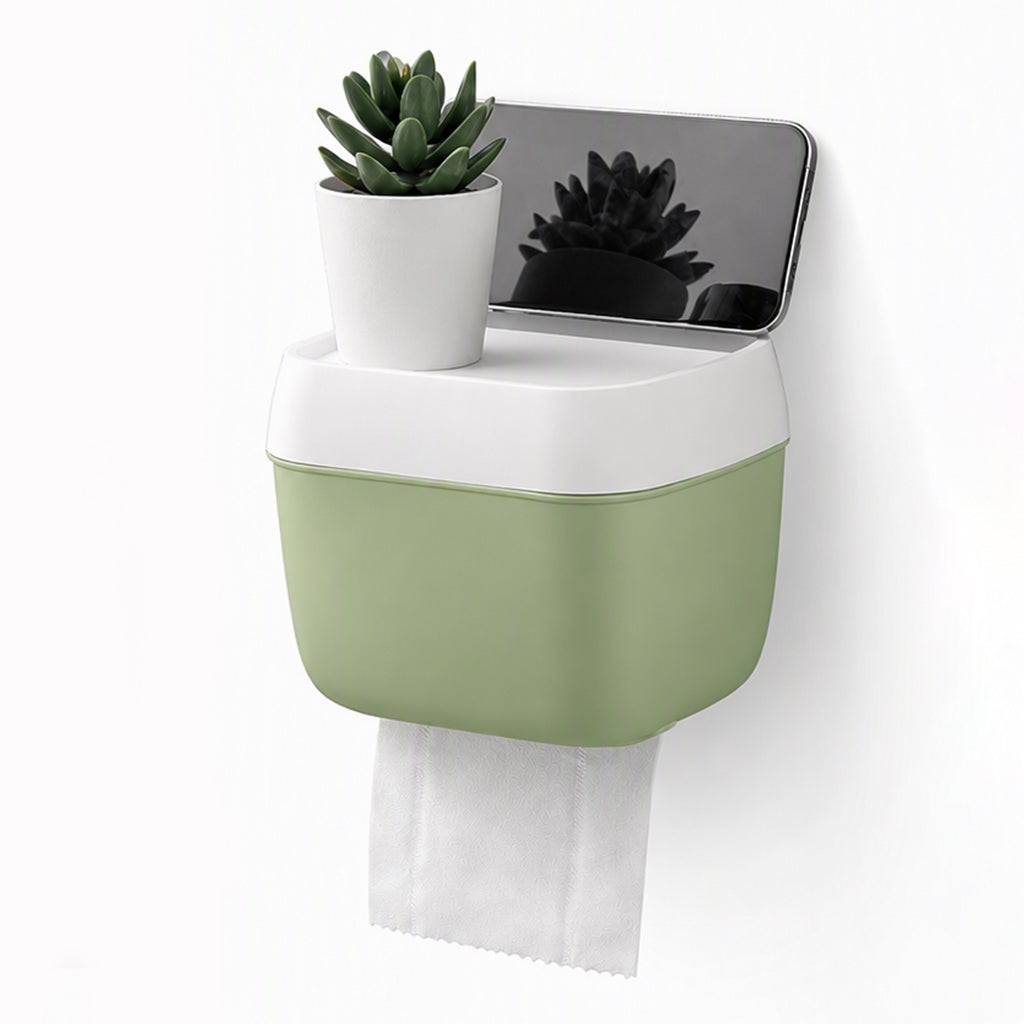 Punch Free Wall Mounted Bathroom Toilet Paper Holder and Tissue Dispenser with Storage Shelf