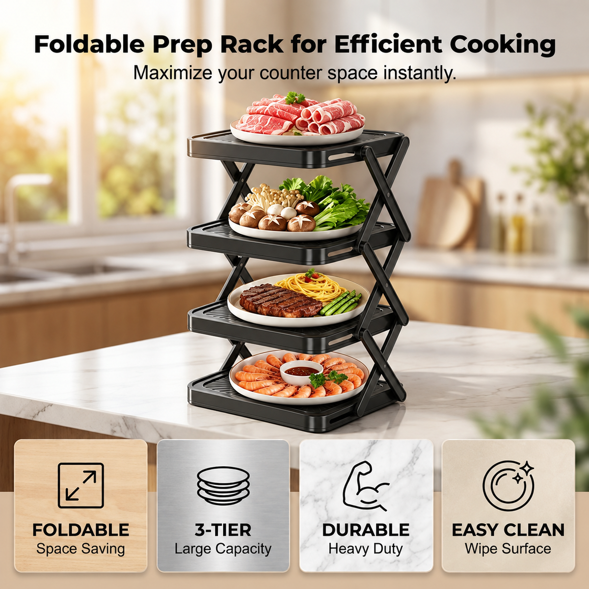 🍽️ 📦 4-Tier Bowl Storage Rack – Foldable, Stable & Maximizes Your Kitchen Space