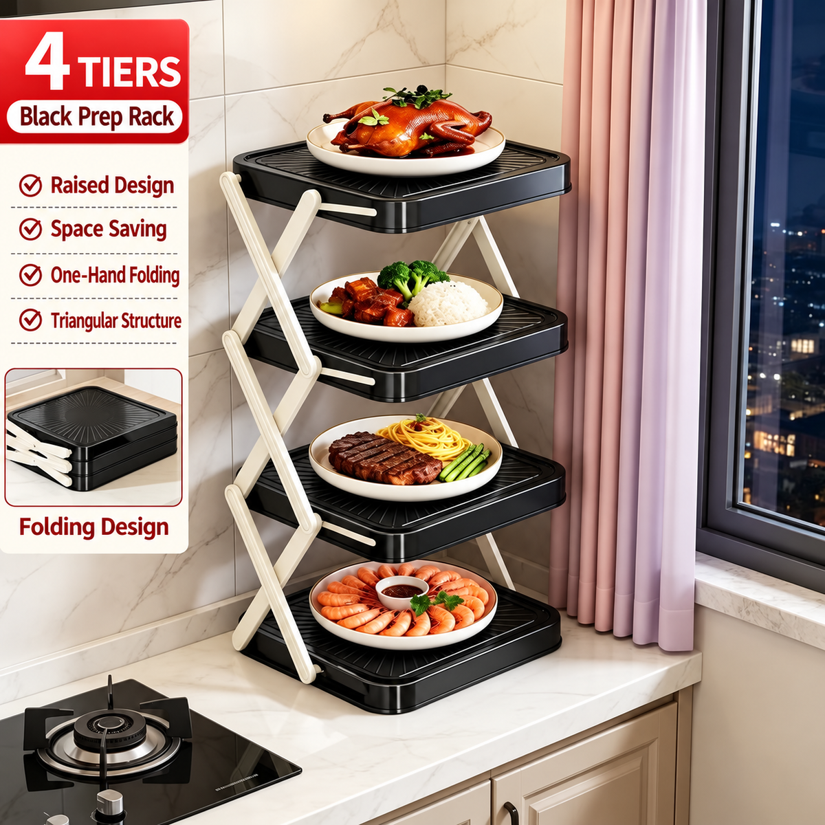 🍽️ 📦 4-Tier Bowl Storage Rack – Foldable, Stable & Maximizes Your Kitchen Space