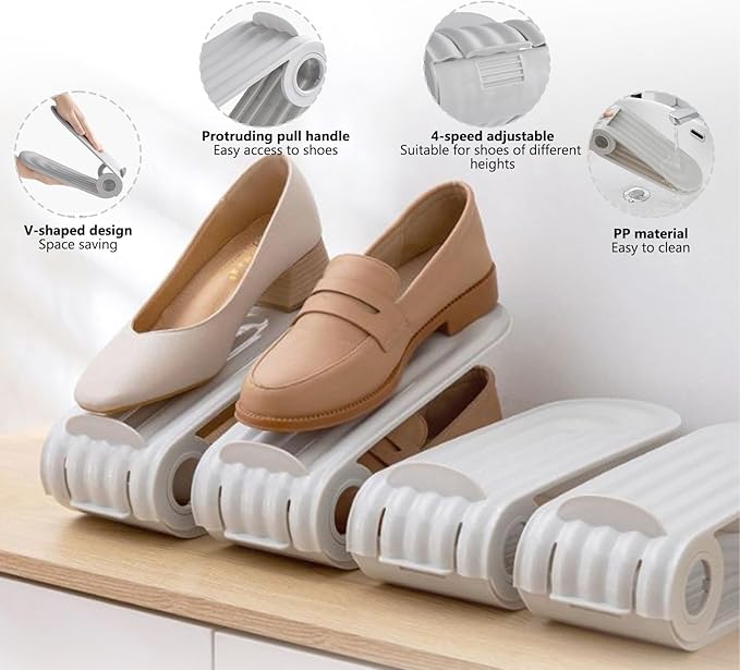Shoe Storage Rack – Space-Saving Double Deck, Adjustable Grooves – Eco-Friendly PP, Easy Clean – Closet Essential! 🛡️💨