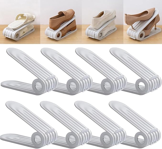 Shoe Storage Rack – Space-Saving Double Deck, Adjustable Grooves – Eco-Friendly PP, Easy Clean – Closet Essential! 🛡️💨