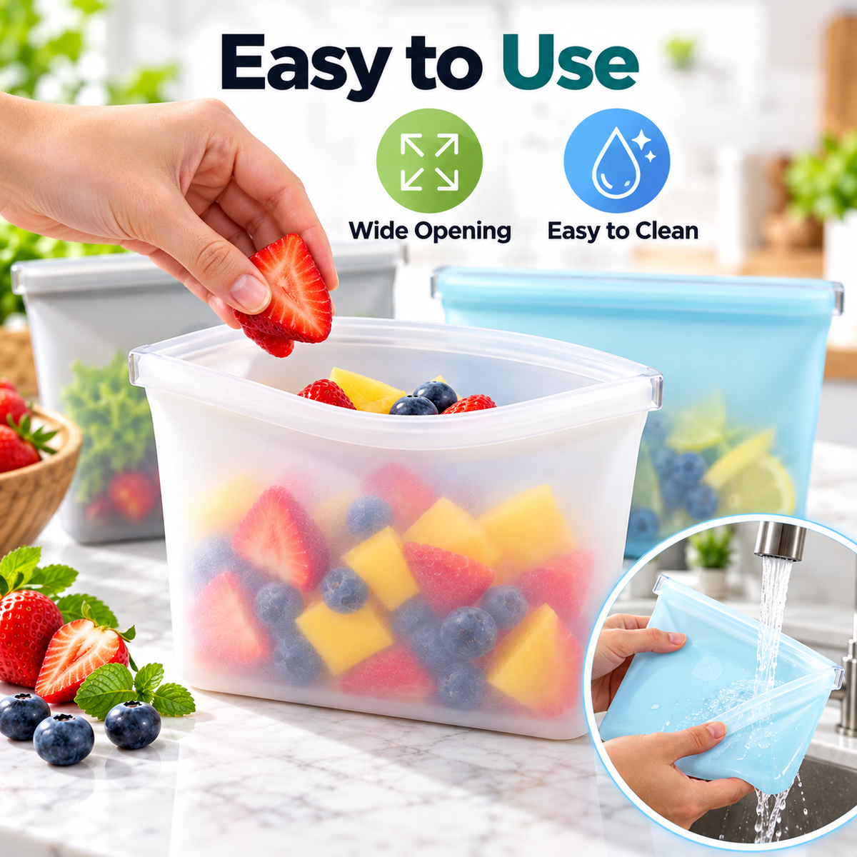Reusable Silicone Zip Containers-Set of two (one large, one small)