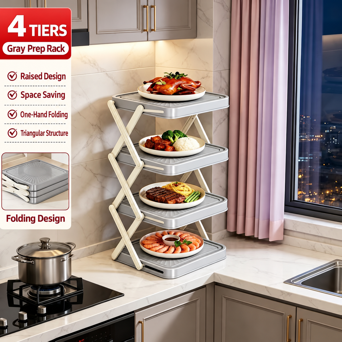 🍽️ 📦 4-Tier Bowl Storage Rack – Foldable, Stable & Maximizes Your Kitchen Space