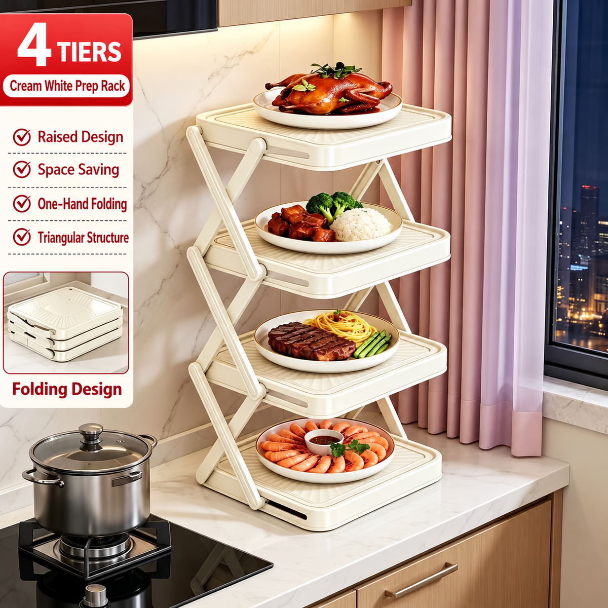 🍽️ 📦 4-Tier Bowl Storage Rack – Foldable, Stable & Maximizes Your Kitchen Space