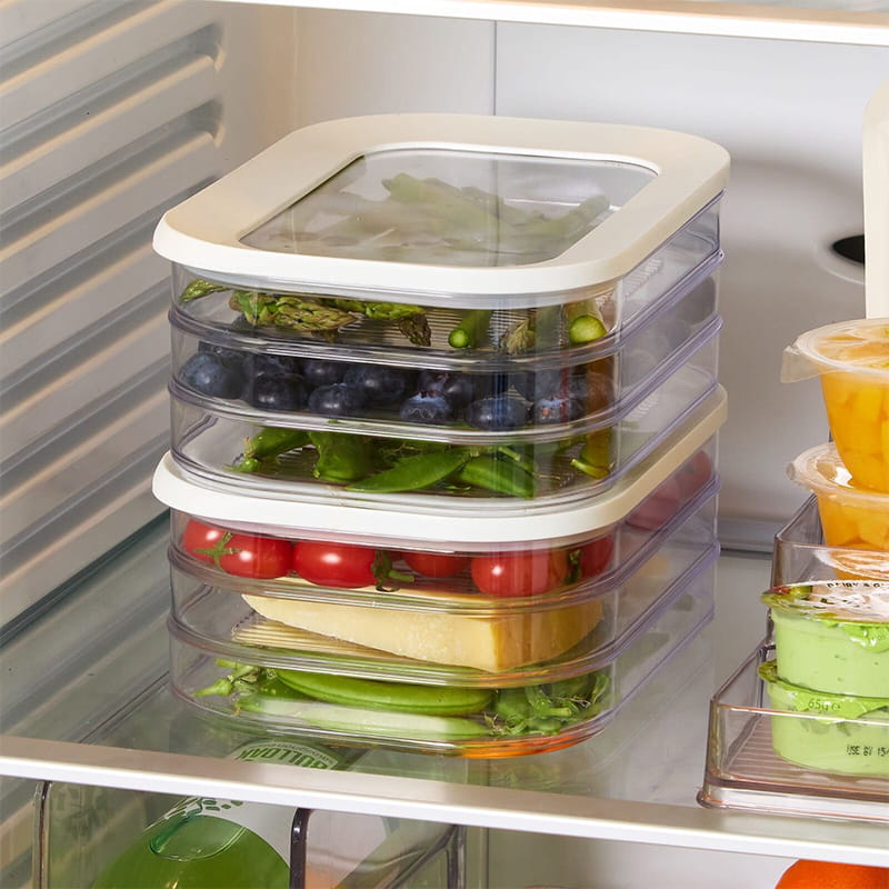📢📢42% OFF !! ⏰3 Layer Reusable Food Storage Containers with Lid Clear Fridge Crisper