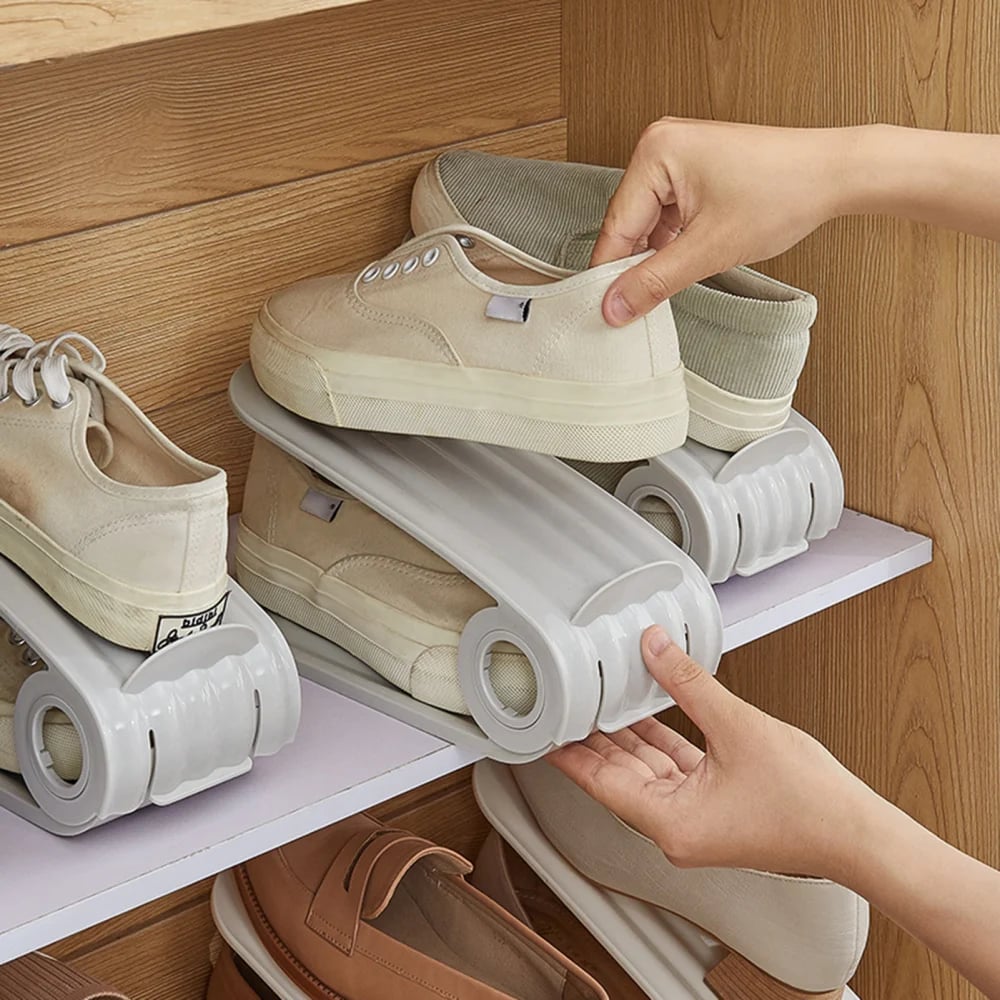 Shoe Storage Rack – Space-Saving Double Deck, Adjustable Grooves – Eco-Friendly PP, Easy Clean – Closet Essential! 🛡️💨