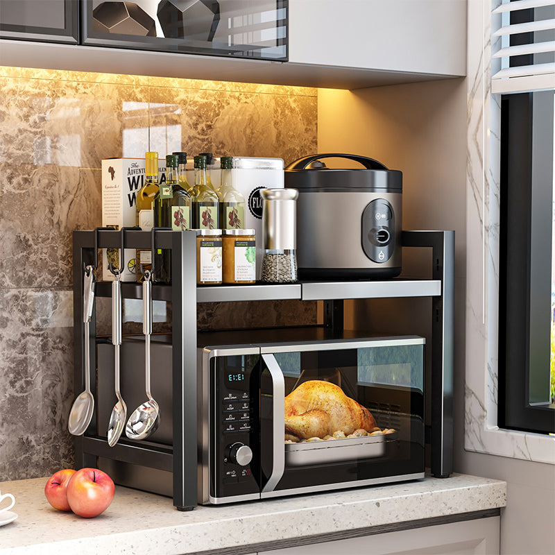 🍳✨ Expandable Microwave Rack – Adjustable, 75kg Capacity, Hooks Included 🧰