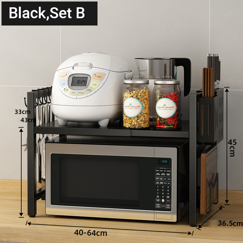 🍳✨ Expandable Microwave Rack – Adjustable, 75kg Capacity, Hooks Included 🧰