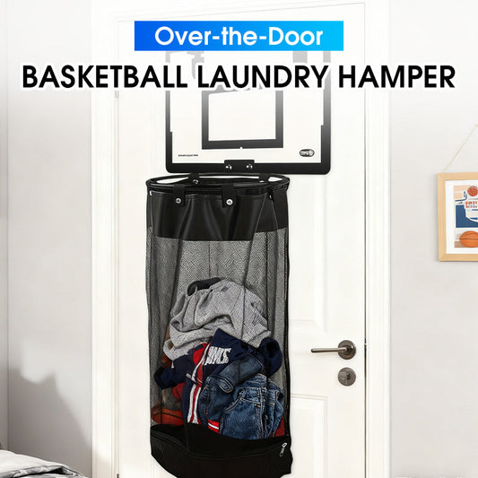 🎉Over-the-Door Basketball Laundry Hamper | Creative Score Game, Big Black Mesh Net, Acrylic/Wood Backboard, No-Drill Install 🚪🏀