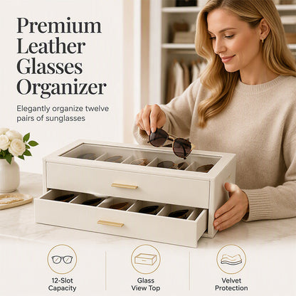 2-Tier Sunglasses Organizer Box with Transparent Glass Top Display