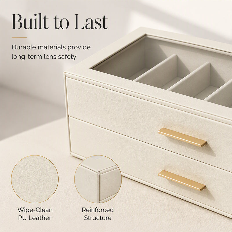 2-Tier Sunglasses Organizer Box with Transparent Glass Top Display