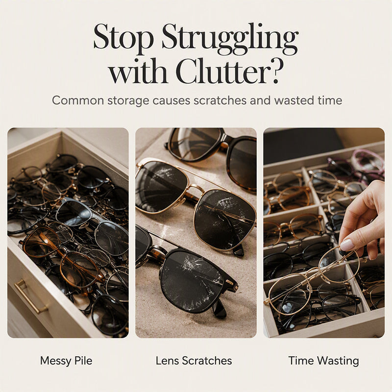 2-Tier Sunglasses Organizer Box with Transparent Glass Top Display
