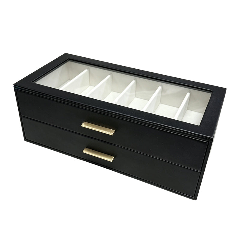 2-Tier Sunglasses Organizer Box with Transparent Glass Top Display