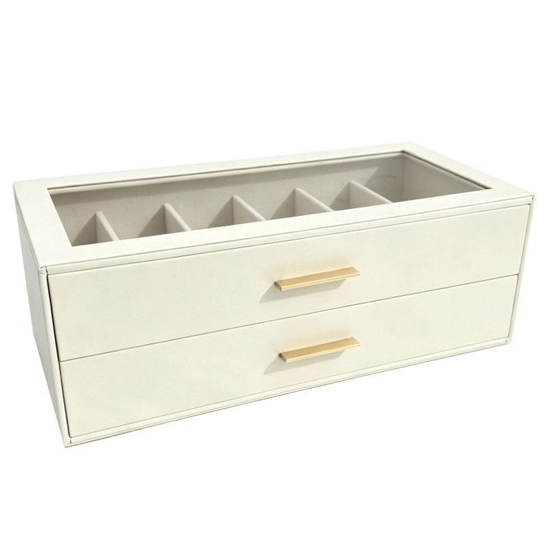 2-Tier Sunglasses Organizer Box with Transparent Glass Top Display