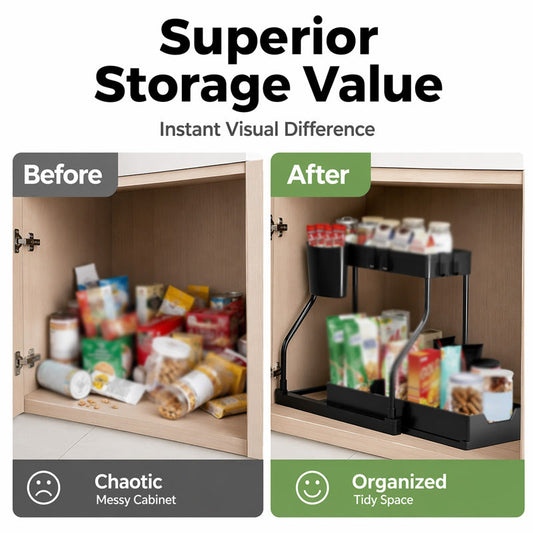 🔥2-Tier Pull-Out Under Sink Organizer.The kitchen, bathroom, and bedroom—these storage solutions help keep your home clean and tidy.