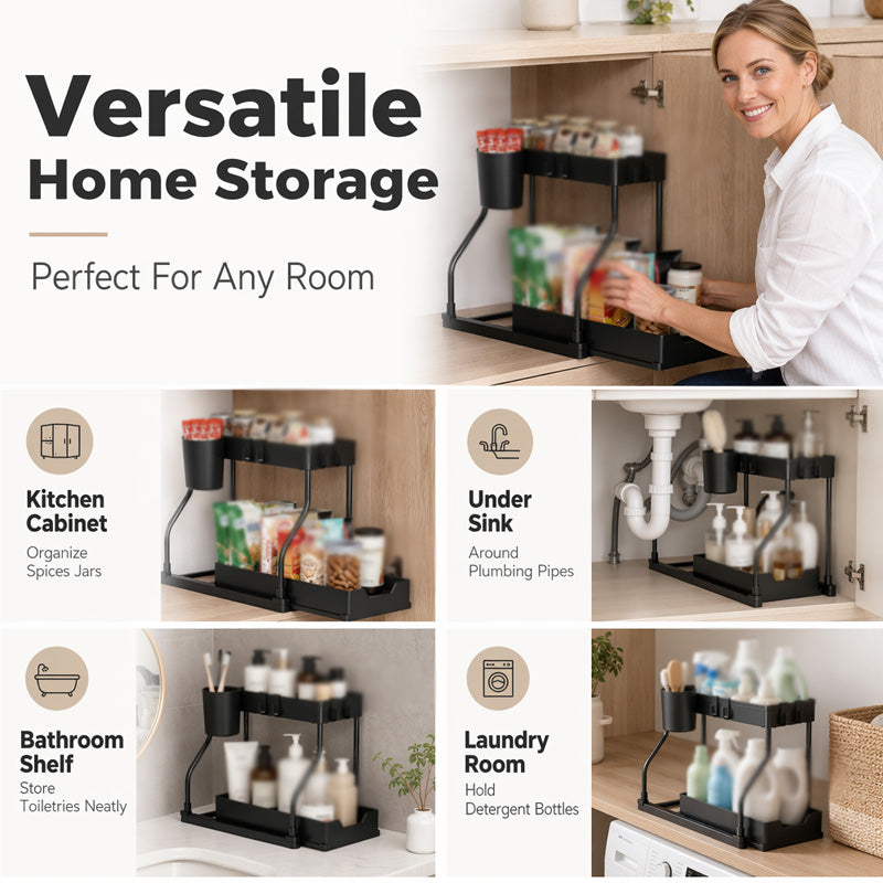 🔥2-Tier Pull-Out Under Sink Organizer.The kitchen, bathroom, and bedroom—these storage solutions help keep your home clean and tidy.