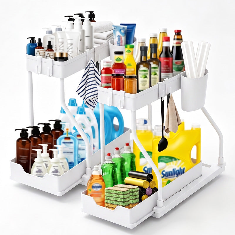 🔥2-Tier Pull-Out Under Sink Organizer.The kitchen, bathroom, and bedroom—these storage solutions help keep your home clean and tidy.