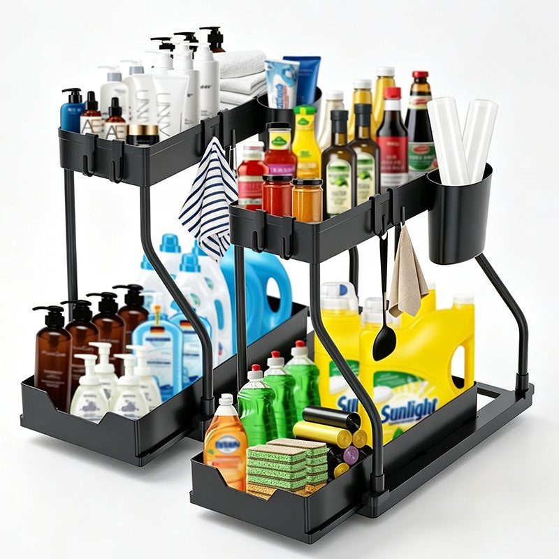 🔥2-Tier Pull-Out Under Sink Organizer.The kitchen, bathroom, and bedroom—these storage solutions help keep your home clean and tidy.