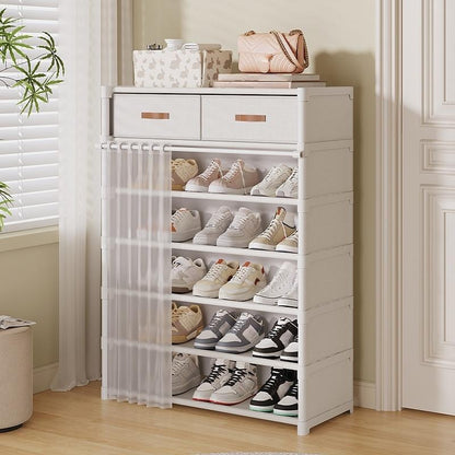 👟 🏠 Multi-Layer Shoe Rack – 360° Dustproof Protection, Removable Shelves & Dual Top Drawers – Compact Space-Saving Design ✨