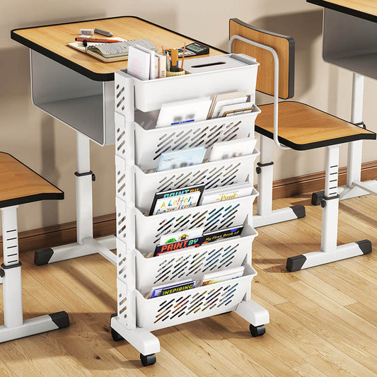 Movable Bookshelf on Wheels: 5/6 Tiers, 45° Angled Shelves, Lockable Casters, Space-Saving Design📚