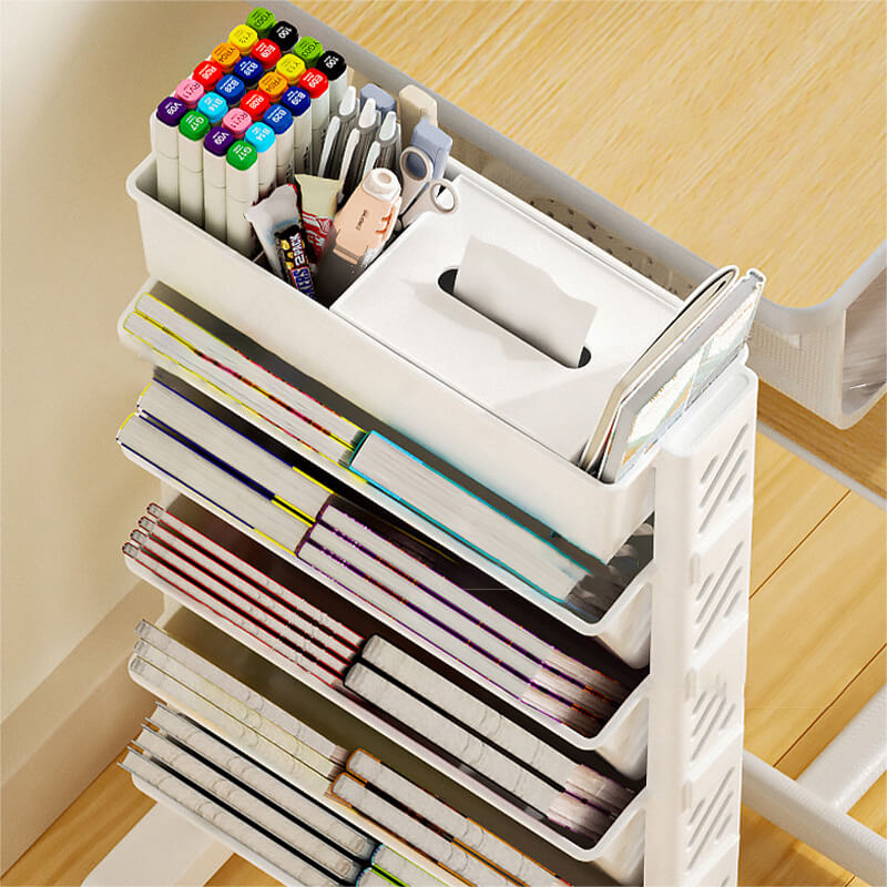 Movable Bookshelf on Wheels: 5/6 Tiers, 45° Angled Shelves, Lockable Casters, Space-Saving Design📚