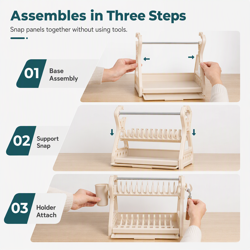 🍽️ 🥣 2‑Tier Compact Dish Drying Rack – Double Counter Space, Pull‑Out Drip Tray, 12+ Plate Slots 🧽