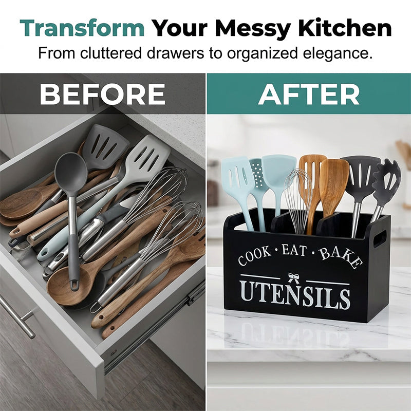 "Cook Eat Bake" Wooden Organizer Box