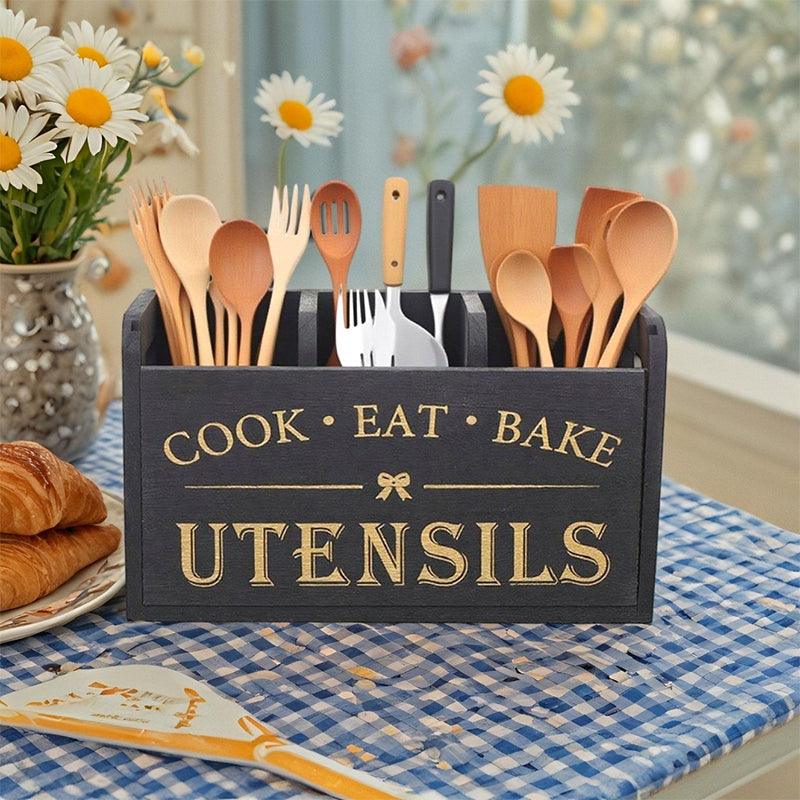 "Cook Eat Bake" Wooden Organizer Box