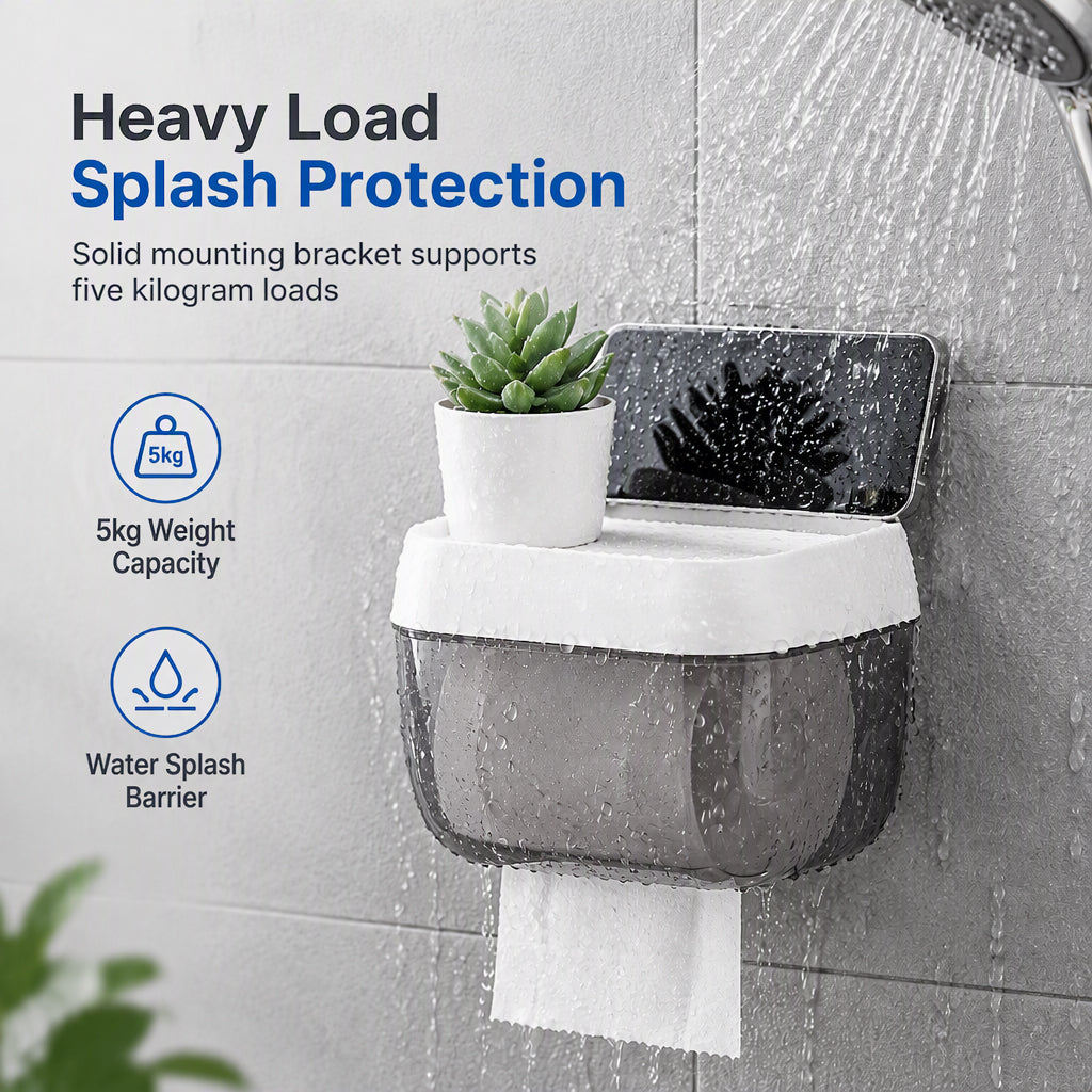 Punch Free Wall Mounted Bathroom Toilet Paper Holder and Tissue Dispenser with Storage Shelf