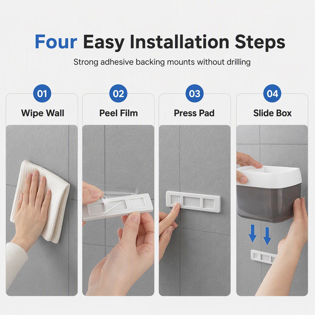 Punch Free Wall Mounted Bathroom Toilet Paper Holder and Tissue Dispenser with Storage Shelf