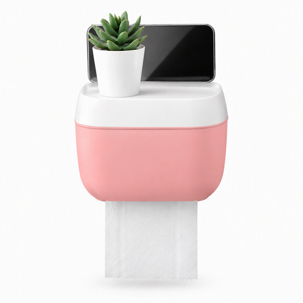 Punch Free Wall Mounted Bathroom Toilet Paper Holder and Tissue Dispenser with Storage Shelf