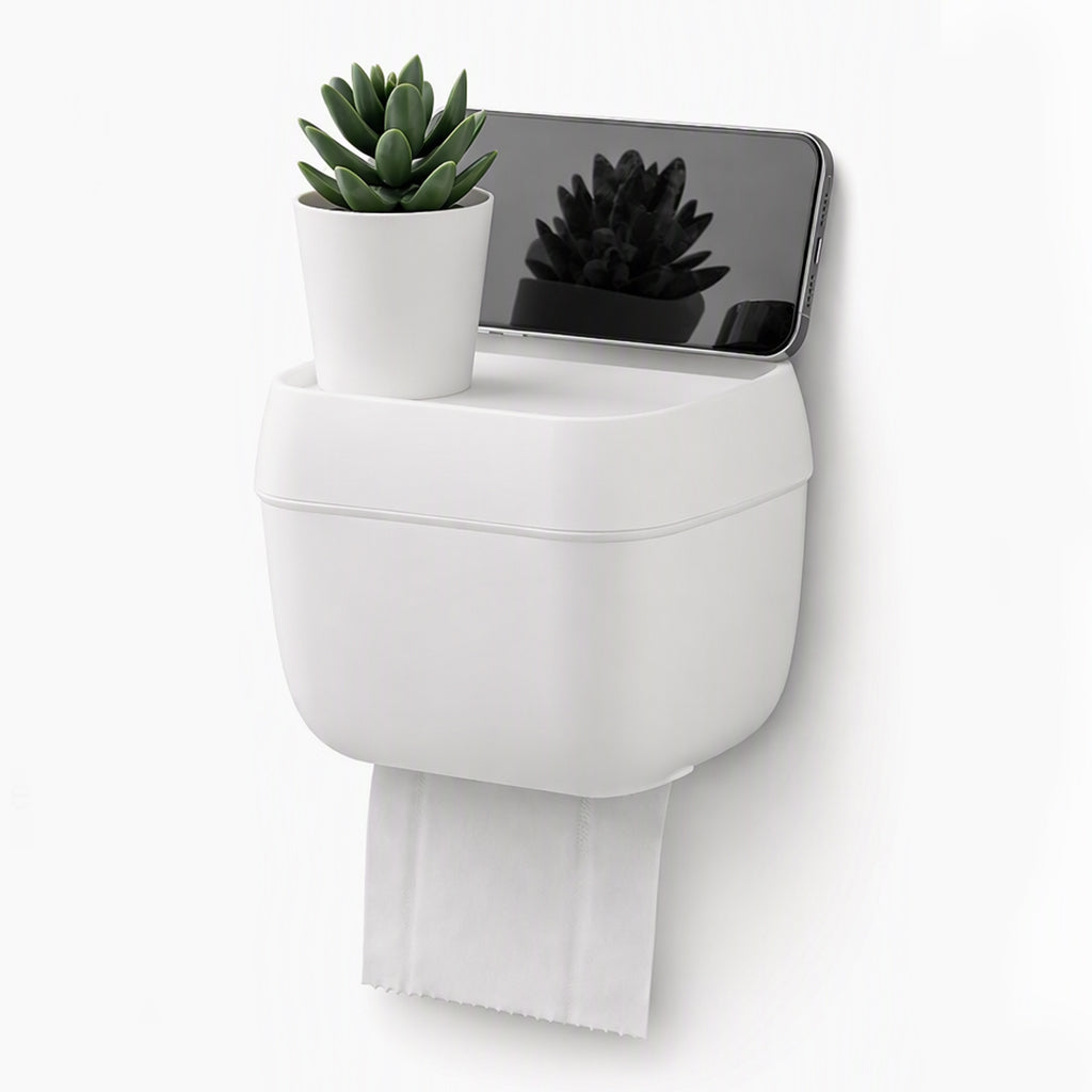Punch Free Wall Mounted Bathroom Toilet Paper Holder and Tissue Dispenser with Storage Shelf