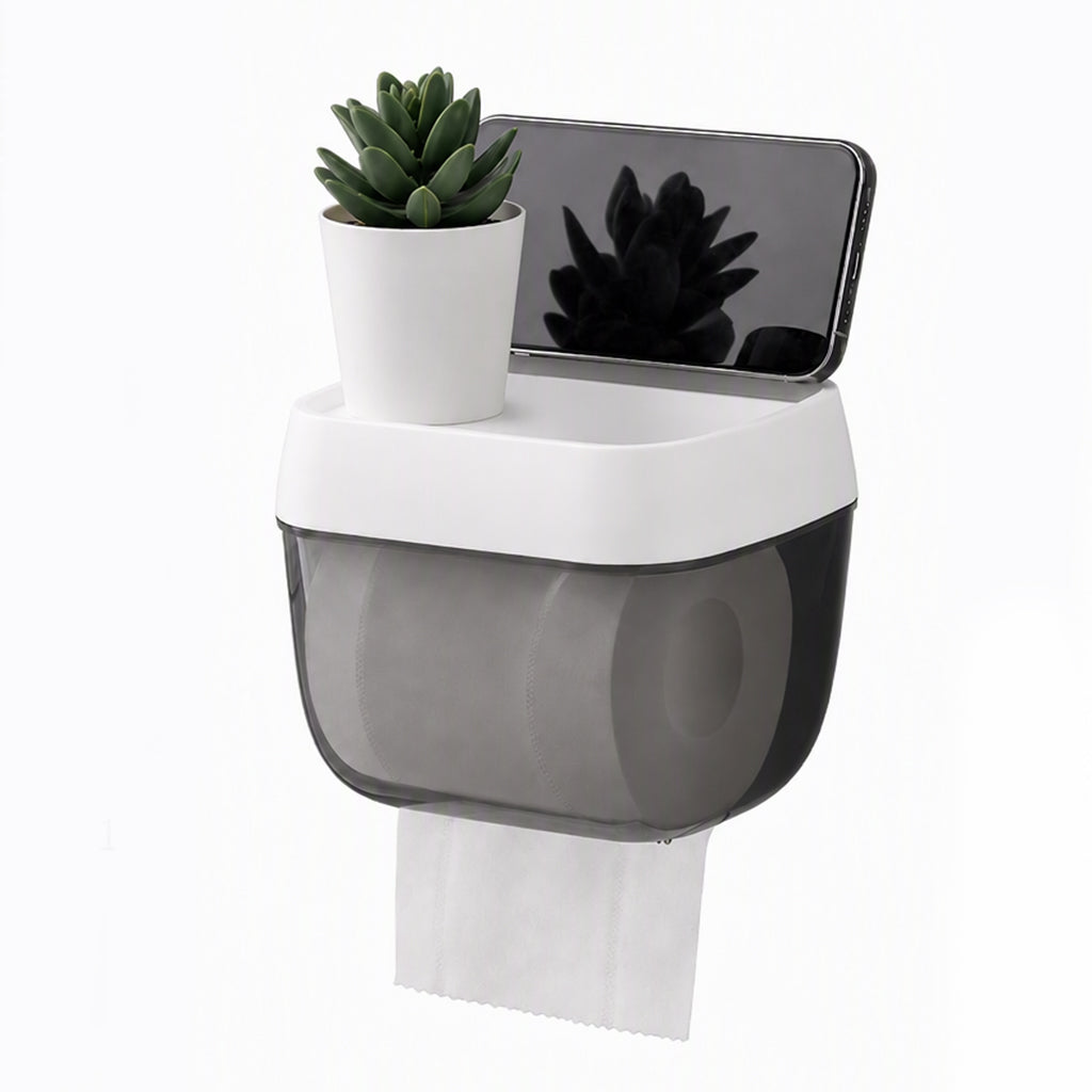 Punch Free Wall Mounted Bathroom Toilet Paper Holder and Tissue Dispenser with Storage Shelf